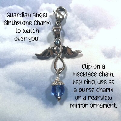 Guardian Angel Infinity Birthstone Charm Clip on Key Ring Charm Necklace Charm Purse Clip - image2